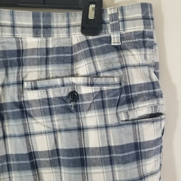 Dockers Mens 38 Blue White  Plaid Checker Zip Up Shorts 19" Pockets Belt Loops - Picture 9 of 14